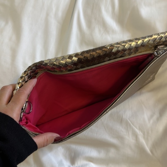 Elliot Lucca Gold Silver Leather Clutch Convertible Shoulder Bag - Picture 3 of 8